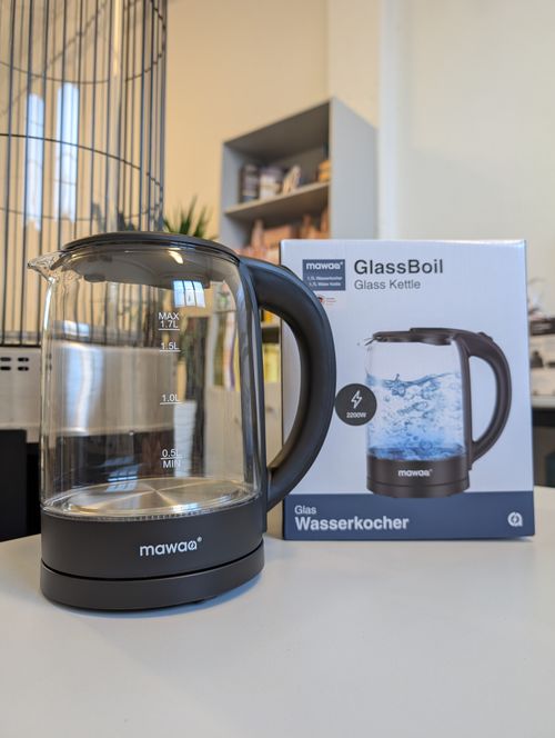 MAWAA MKE-32511-GL-SB glass kettle 1.7 liters – 2400 W, glass/stainless steel, dry protection