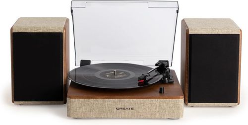 CREATE Record Player PRO | Darkwood | with 2 external speakers | Hi-Fi system | Bluetooth 5.3 | DE Warehouse