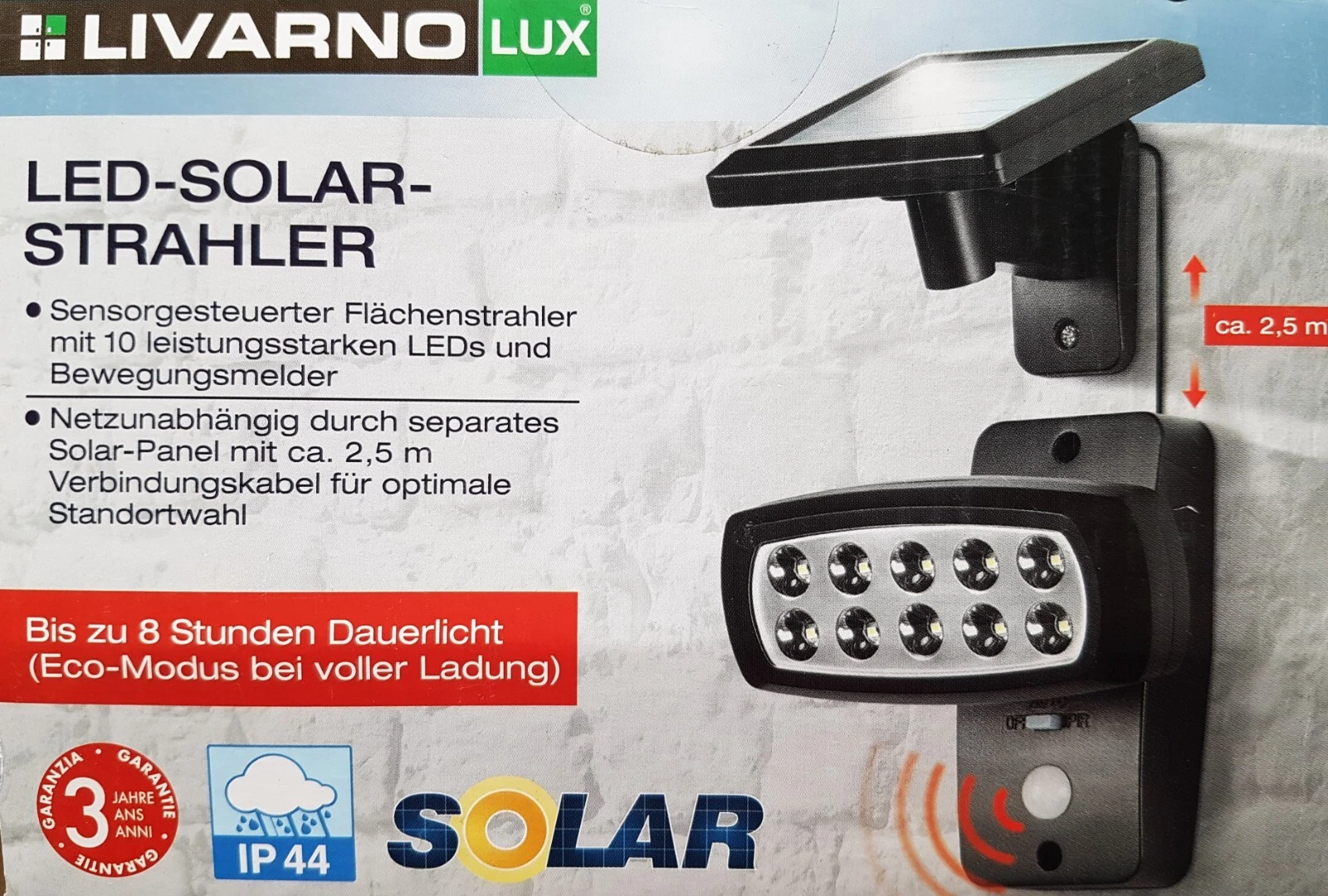 LED Solar Außen Leuchte Wand Strahler Spot Terrasse Garten Lampe Bewegungsmelder