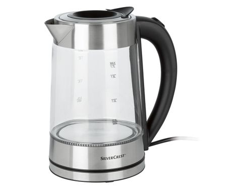 Silvercrest Glass Kettle LED Lights Change Colour 1.7 Litre Black & Chrome