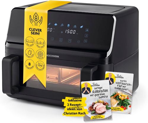 Rachs KOCHWERK Vario double chamber hot air fryer 9 L | Airfryer with divisible chamber, touchscreen & 8 programs | freezing food without oil - low fat | 2700 W Smart Cook function | DE Warehouse