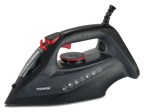 mawaa Dampfbügeleisen MI2-2430-BR | 2400 W | 350 ml Wassertank | Keramiksohle | Anti-Kalk | Schwarz/Rot