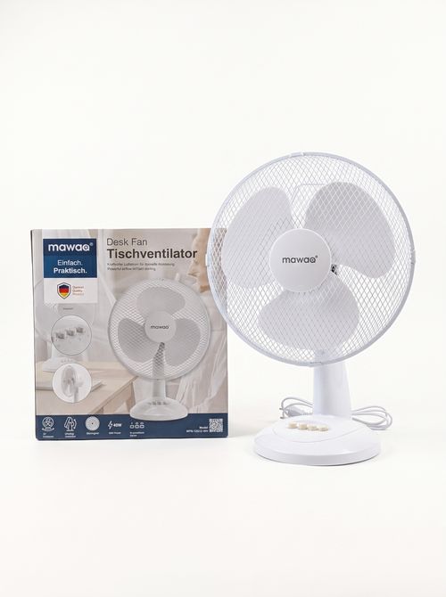 mawaa table fan MFN-12612-WH | 12 inches | 40 W | 3 speed steps | 70° Oscillation | 54.3 dB | White | UVP 49,00 € | DE