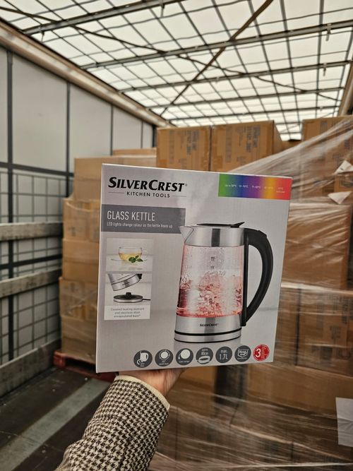 Silvercrest Glass Kettle LED Lights Change Colour 1.7 Litre Black & Chrome